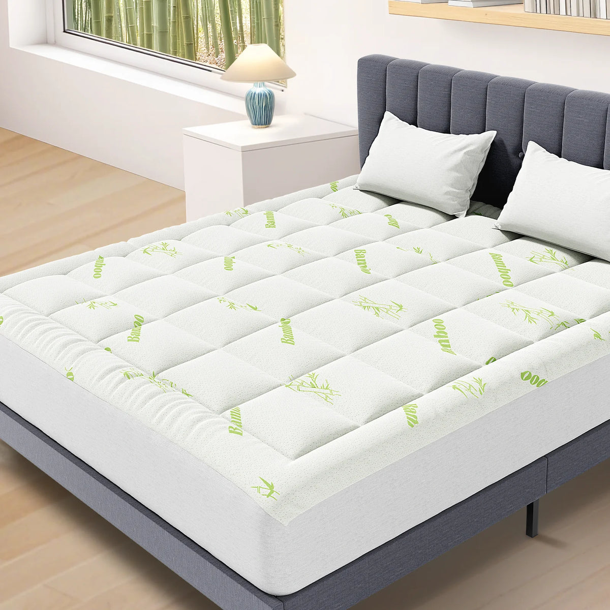 JHK Bamboo Fiber Mattress Topper With Cooling Breathable Comfort