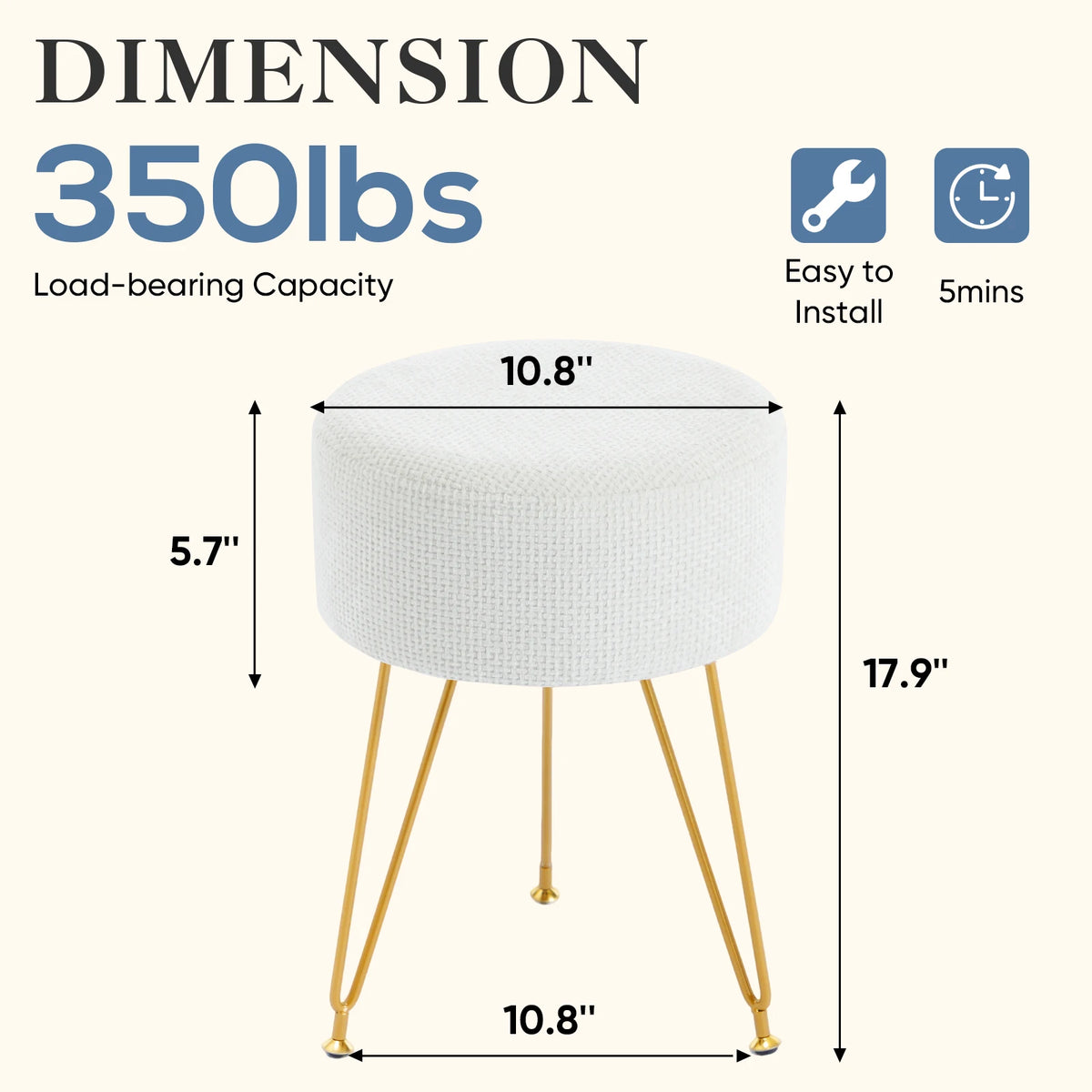 JHK Velvet Ottoman Footrest Stool for Living Room Vanity
