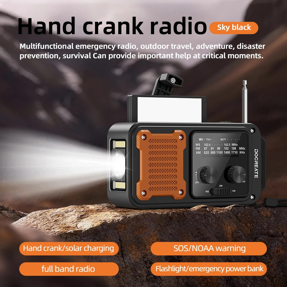 Docreate Emergency Radio With Flashlight And Portable Power Bank