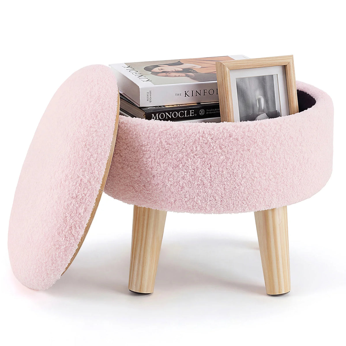 JHK Velvet Storage Ottoman With Padded Seat And Wood Legs