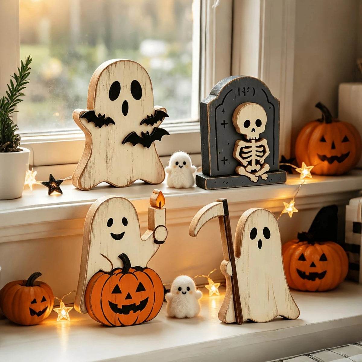 Halloween Ghost Tiered Tray Spooky Home Decor Accessories