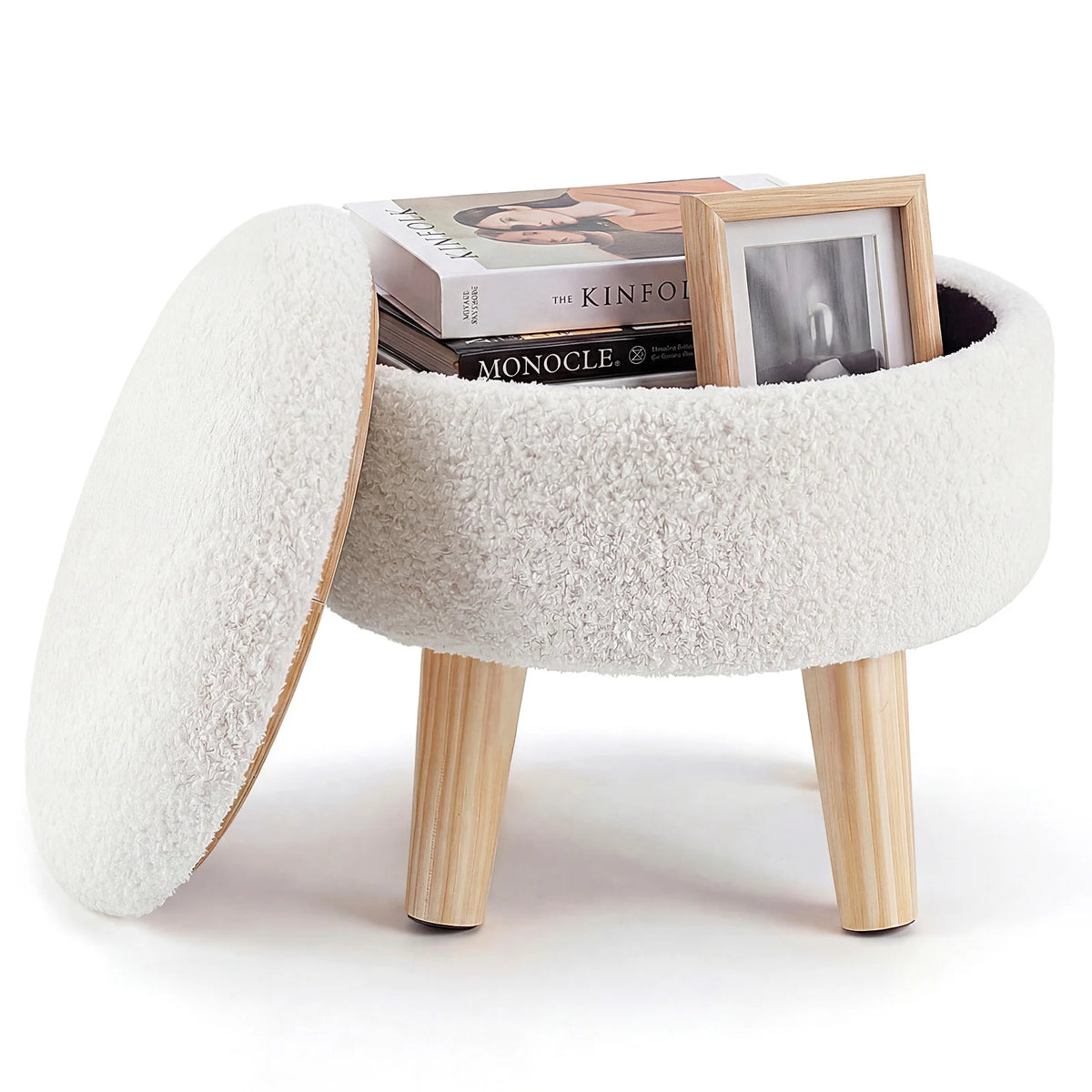 JHK Velvet Storage Ottoman With Padded Seat And Wood Legs