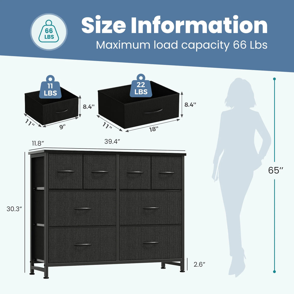 JHK Modern Fabric Drawers Dresser With Metal Frame Storage Tower