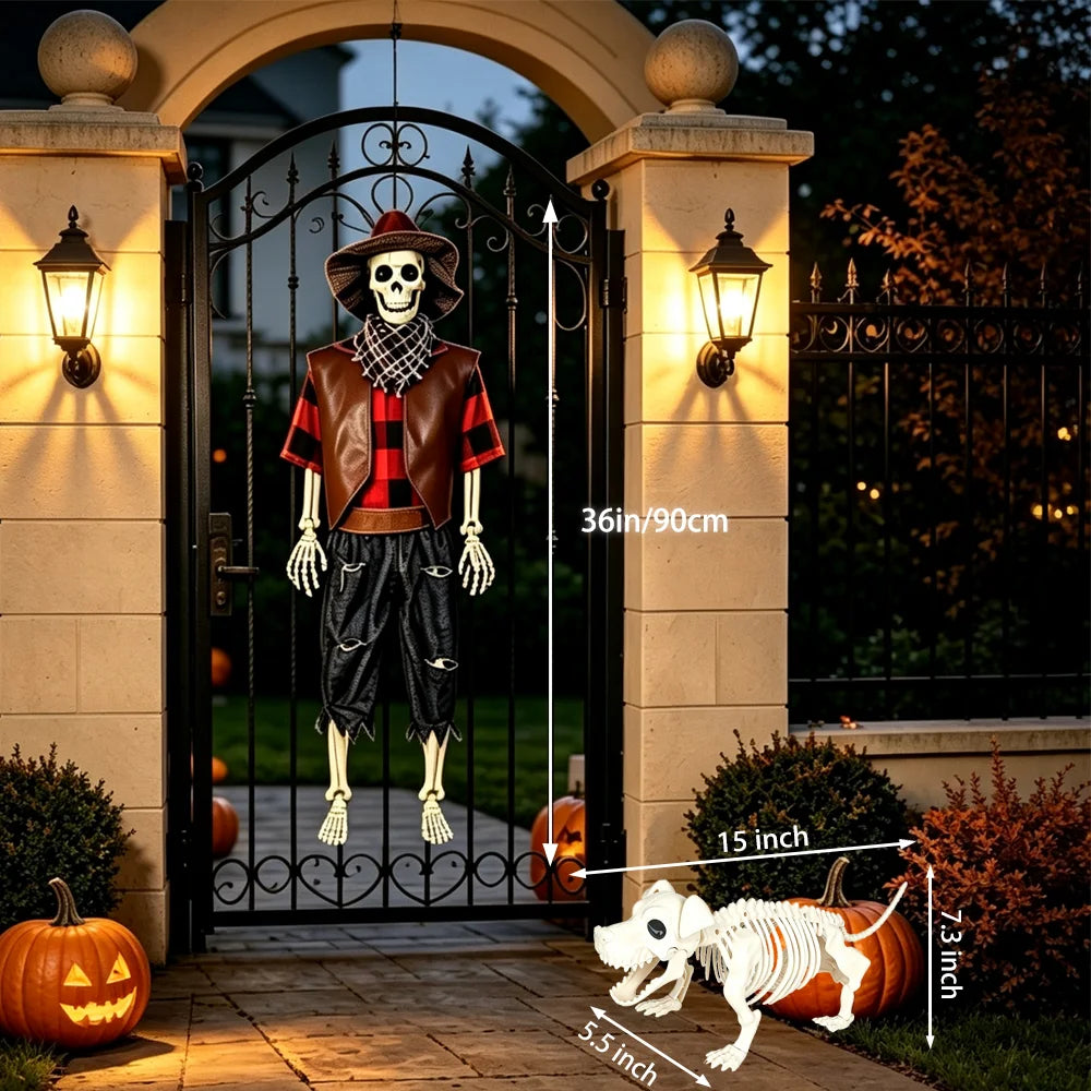 Western Cowboy Jointed Halloween Plastic Skeleton Outdoor Decoration