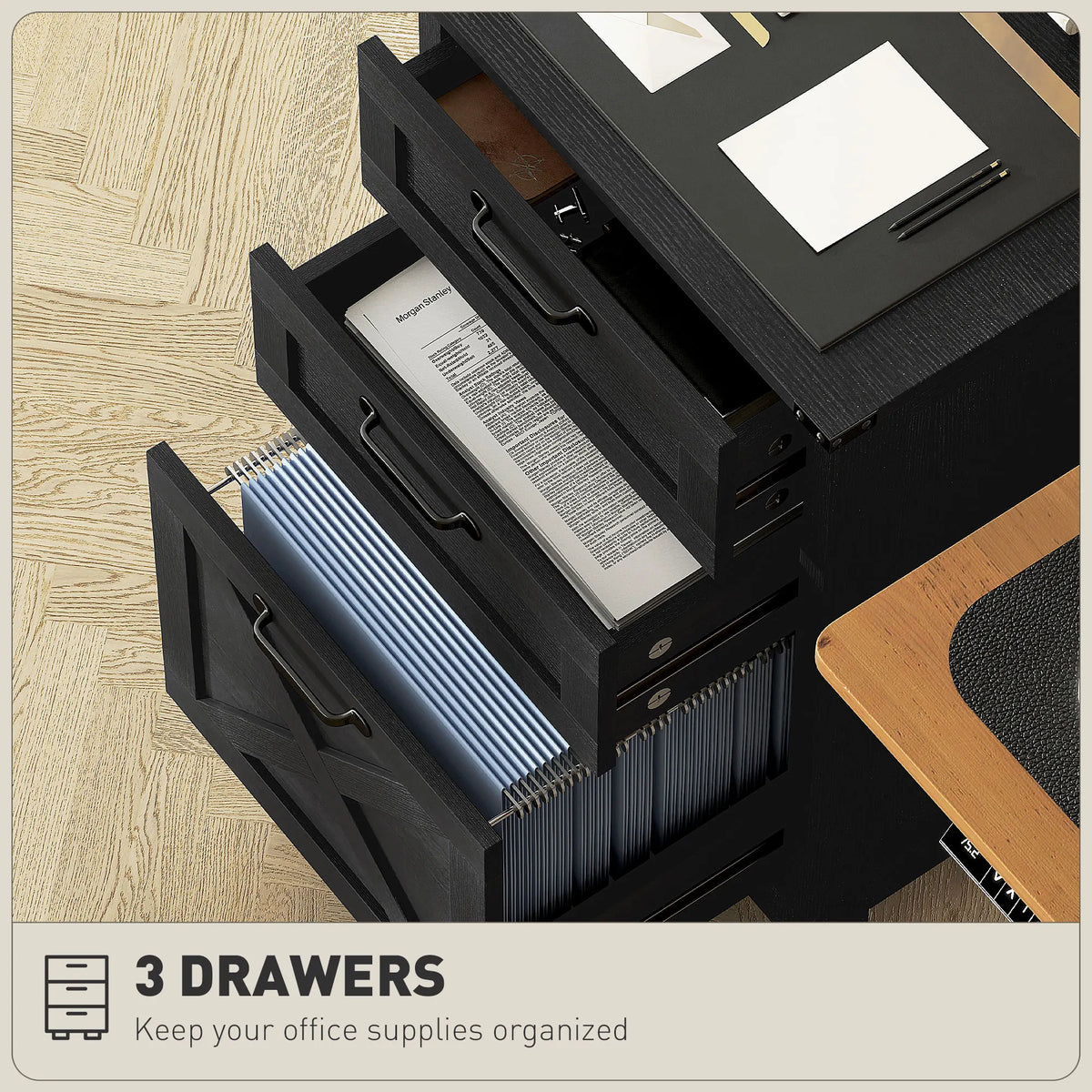 HOMCOM Three Drawer Wooden Vertical File Cabinet For Home Office