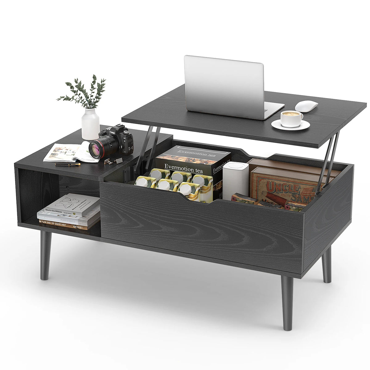 JHK Lift Top Coffee Table With Adjustable Storage Shelf
