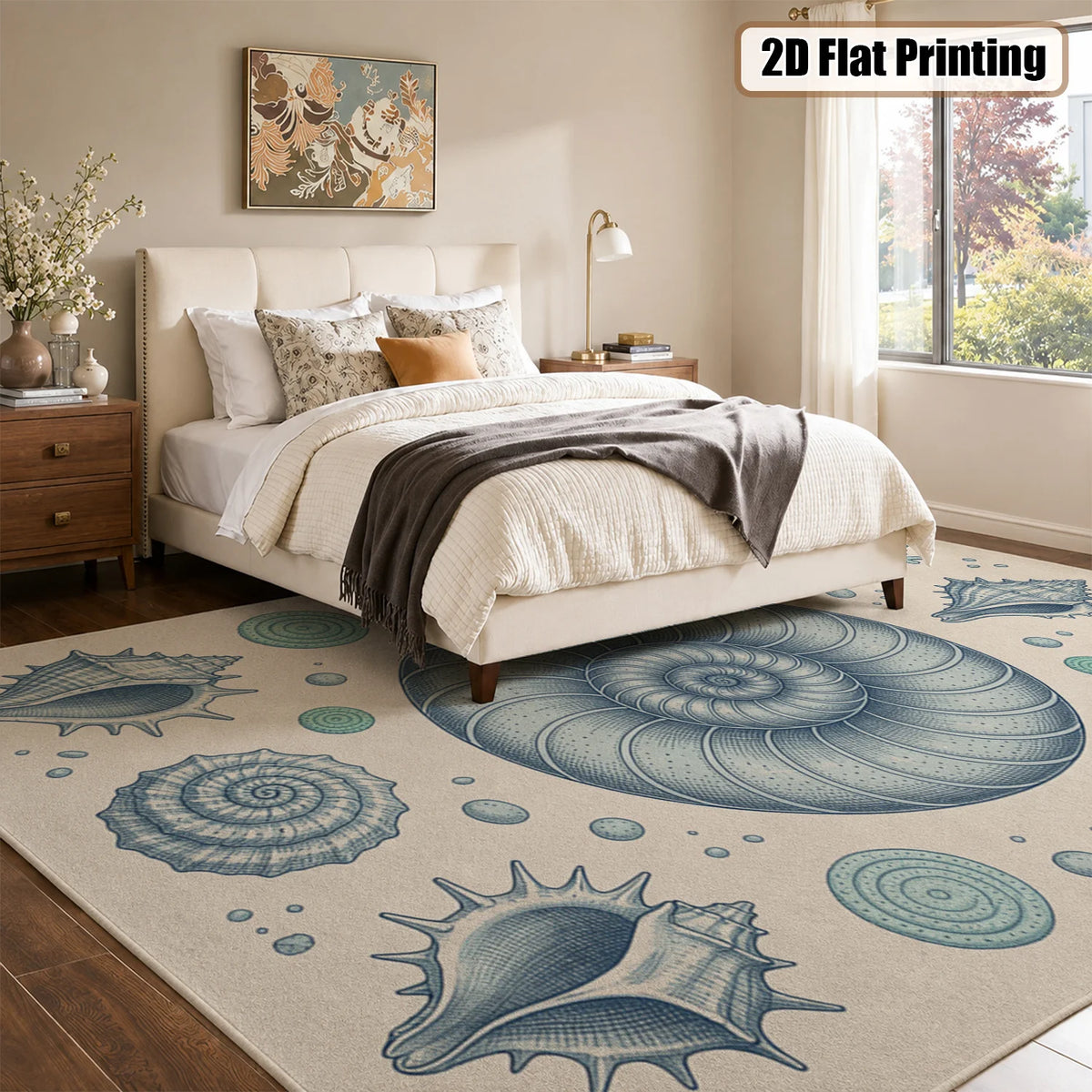 Coastal Seashell Nautilus Coral Velvet Washable Area Rug for Home