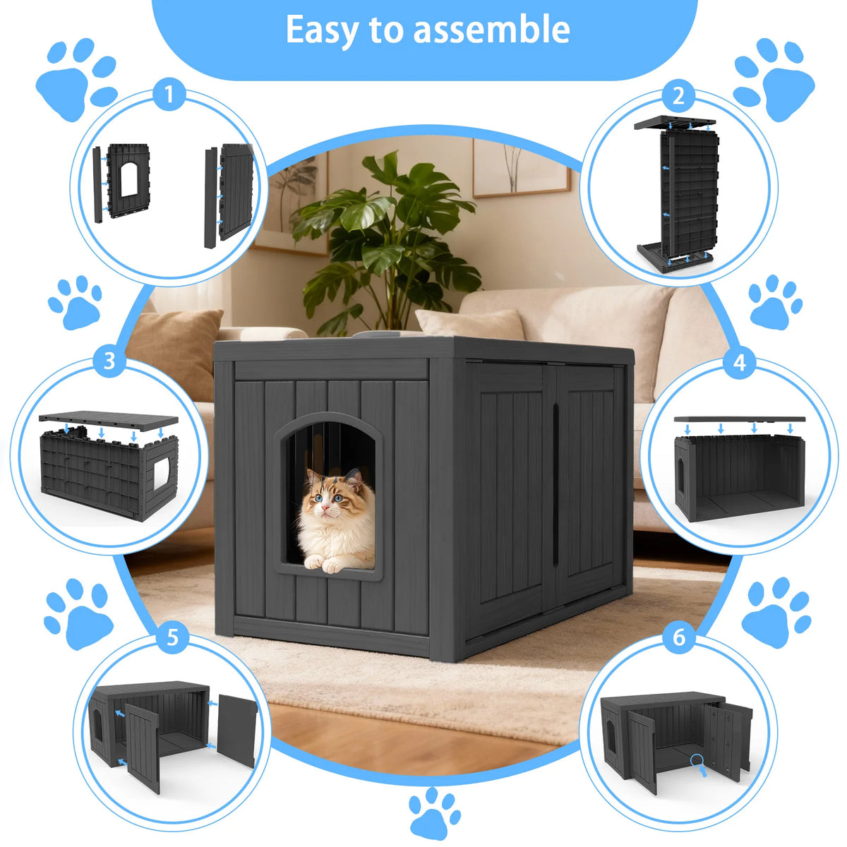Outdoor Weatherproof Resin Cat House With Double Doors Lounger