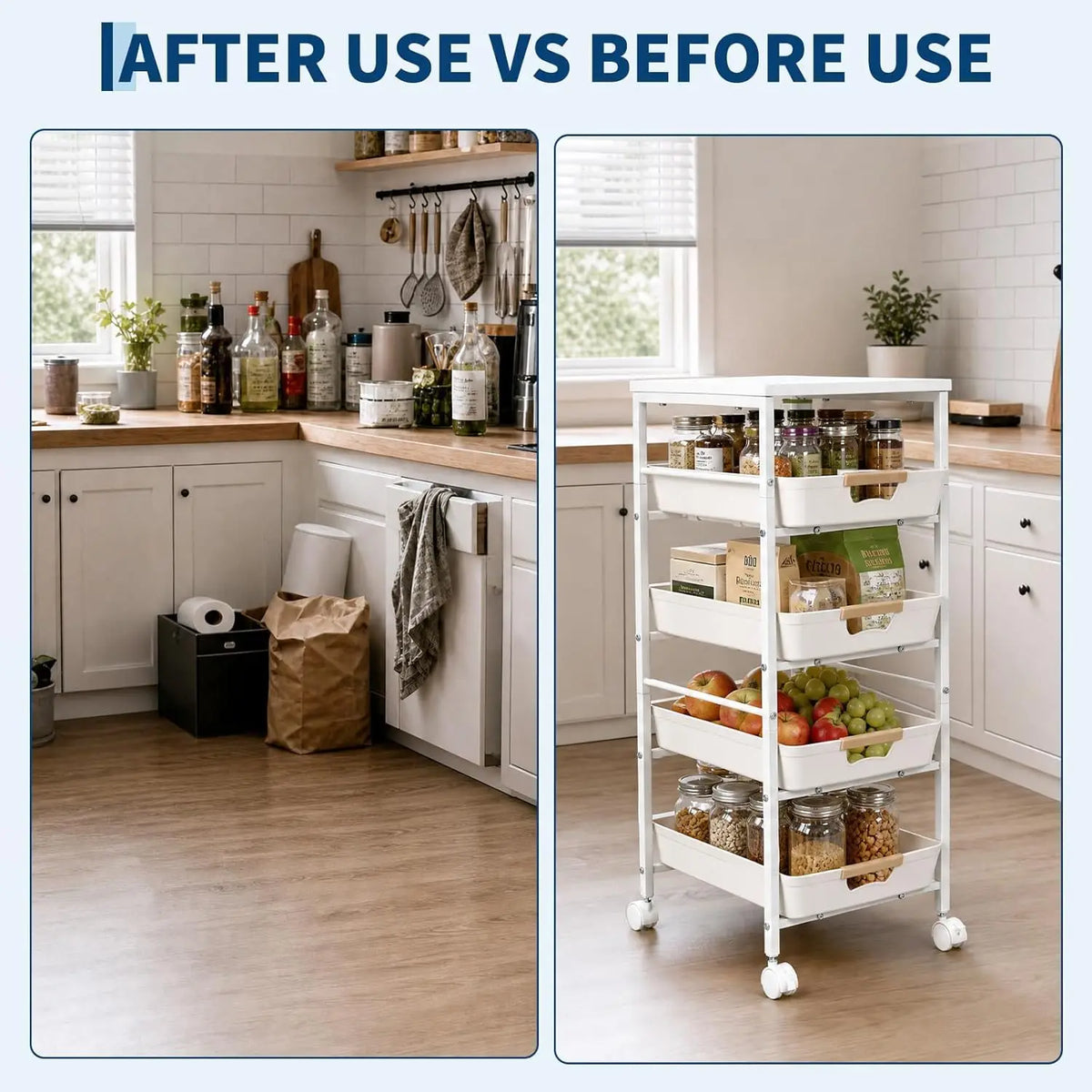 HiMiss 5 Tier Rolling Storage Cart With Wooden Top Rack