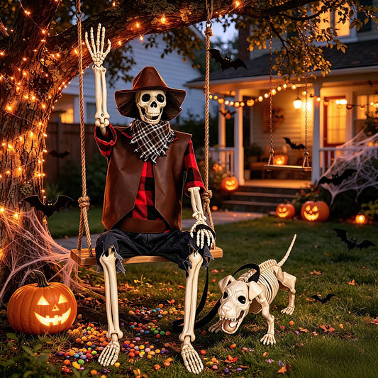 Western Cowboy Jointed Halloween Plastic Skeleton Outdoor Decoration