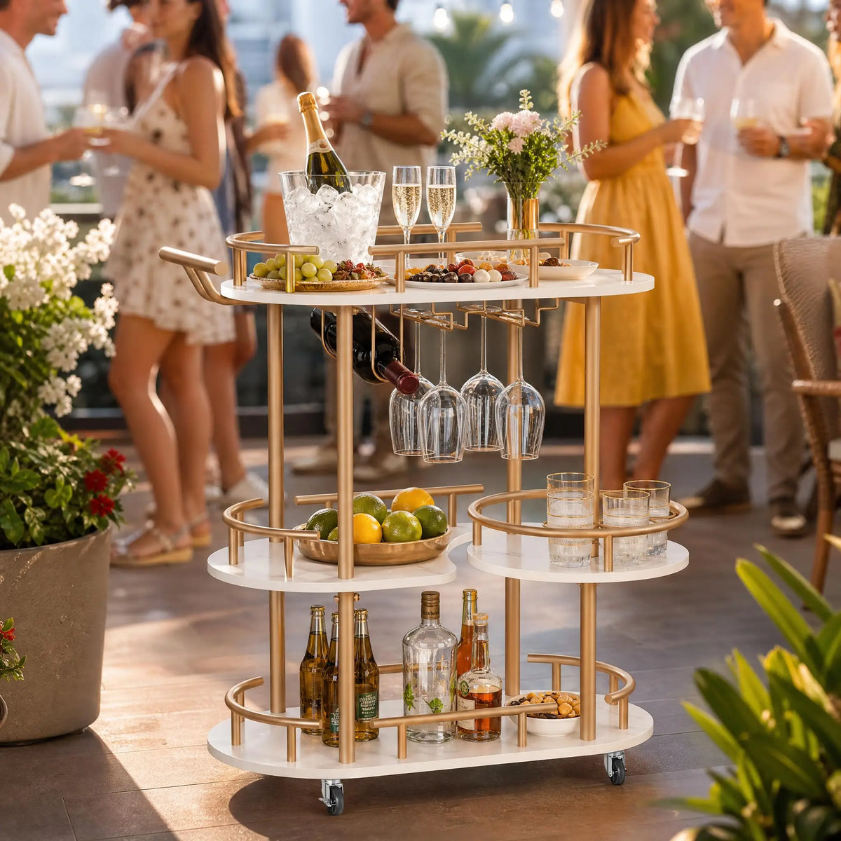 Himiss Rolling Serving Bar Cart With Wine Rack Shelf