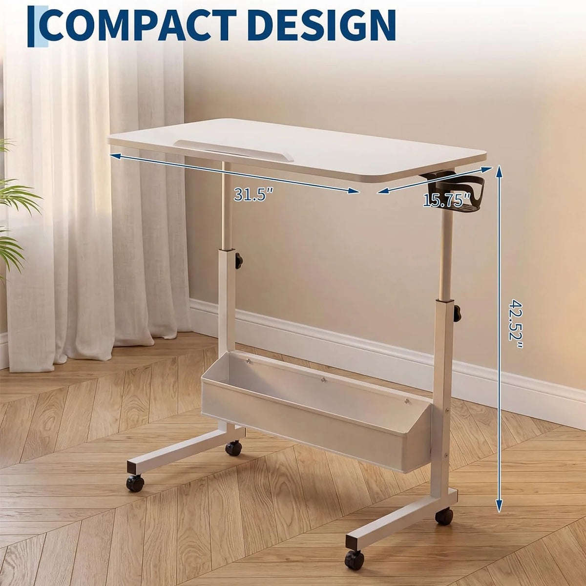 HiMISS Adjustable Standing Desk With Rolling Storage Shelves