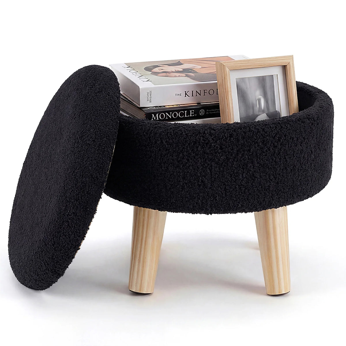 JHK Velvet Storage Ottoman With Padded Seat And Wood Legs