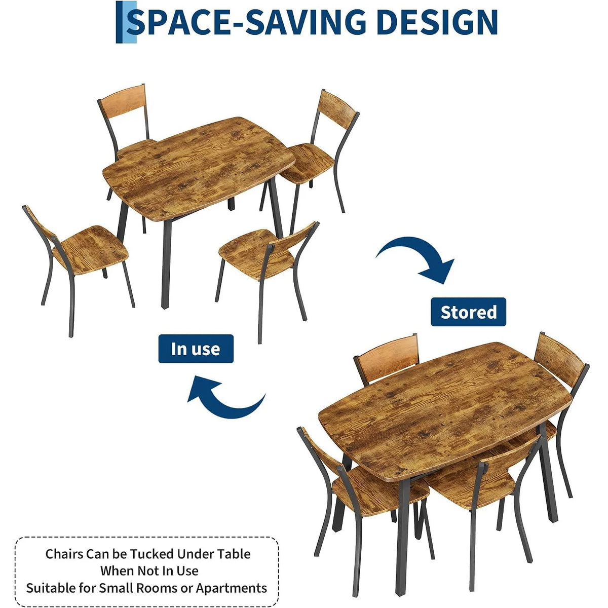 HiMISS 5 Piece Dining Table Set With Wooden Storage Shelf