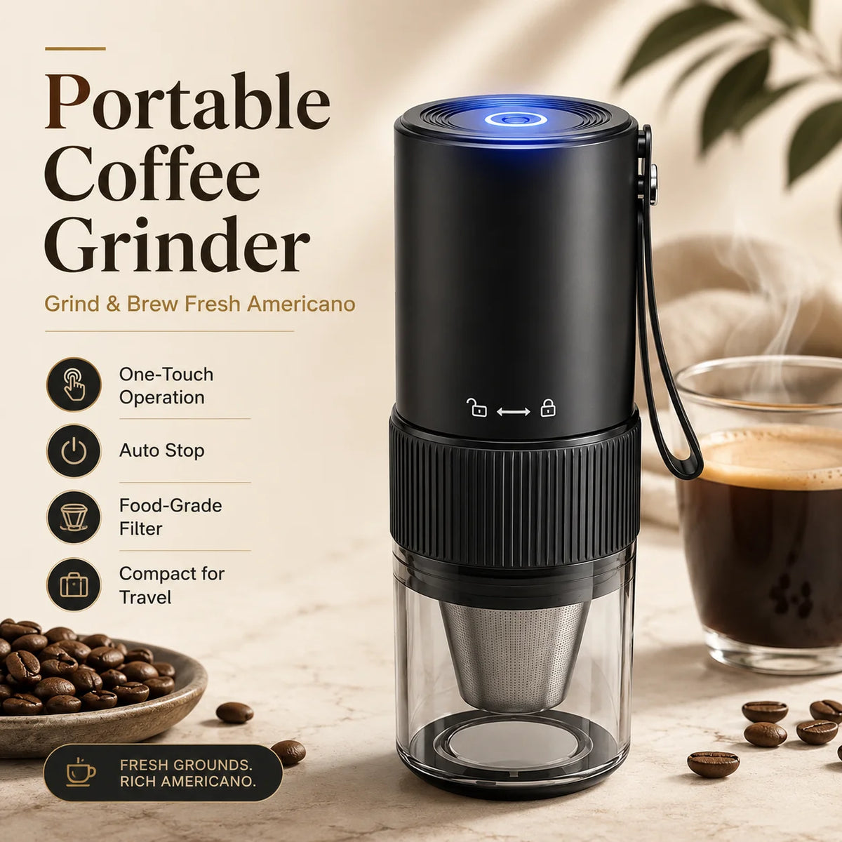 Portable Electric Conical Burr Coffee Grinder With Auto Stop