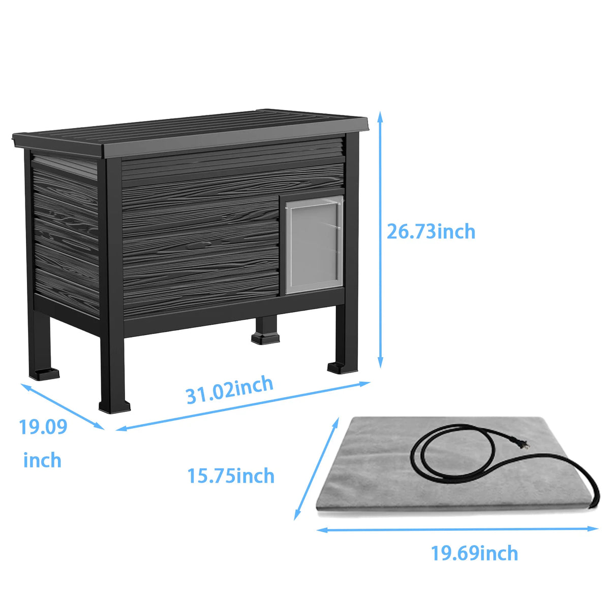 Weatherproof Plastic Cat House With Heating Pad Indoor Outdoor