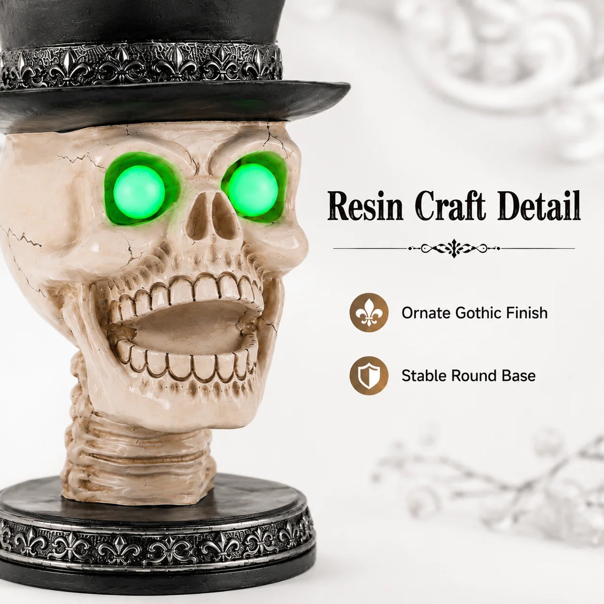 Halloween Gothic Skull Candle Holder LED Glowing Eyes Tabletop Decor