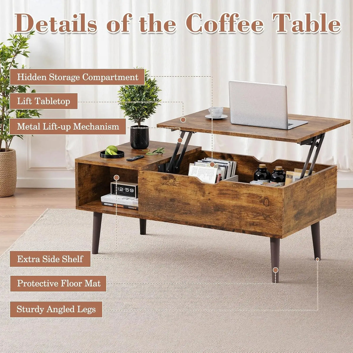OLIXIS Lift Top Coffee Table With Hidden Storage Compartment