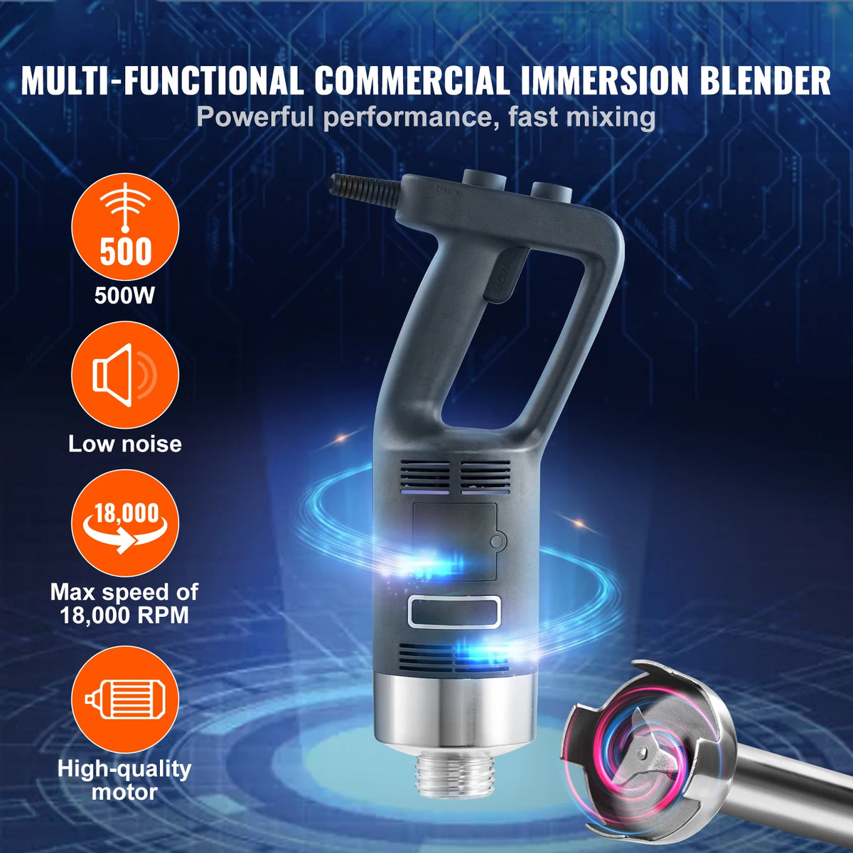 Succebuy 500W Immersion Blender Variable Speed Stainless Steel Kitchen Wand