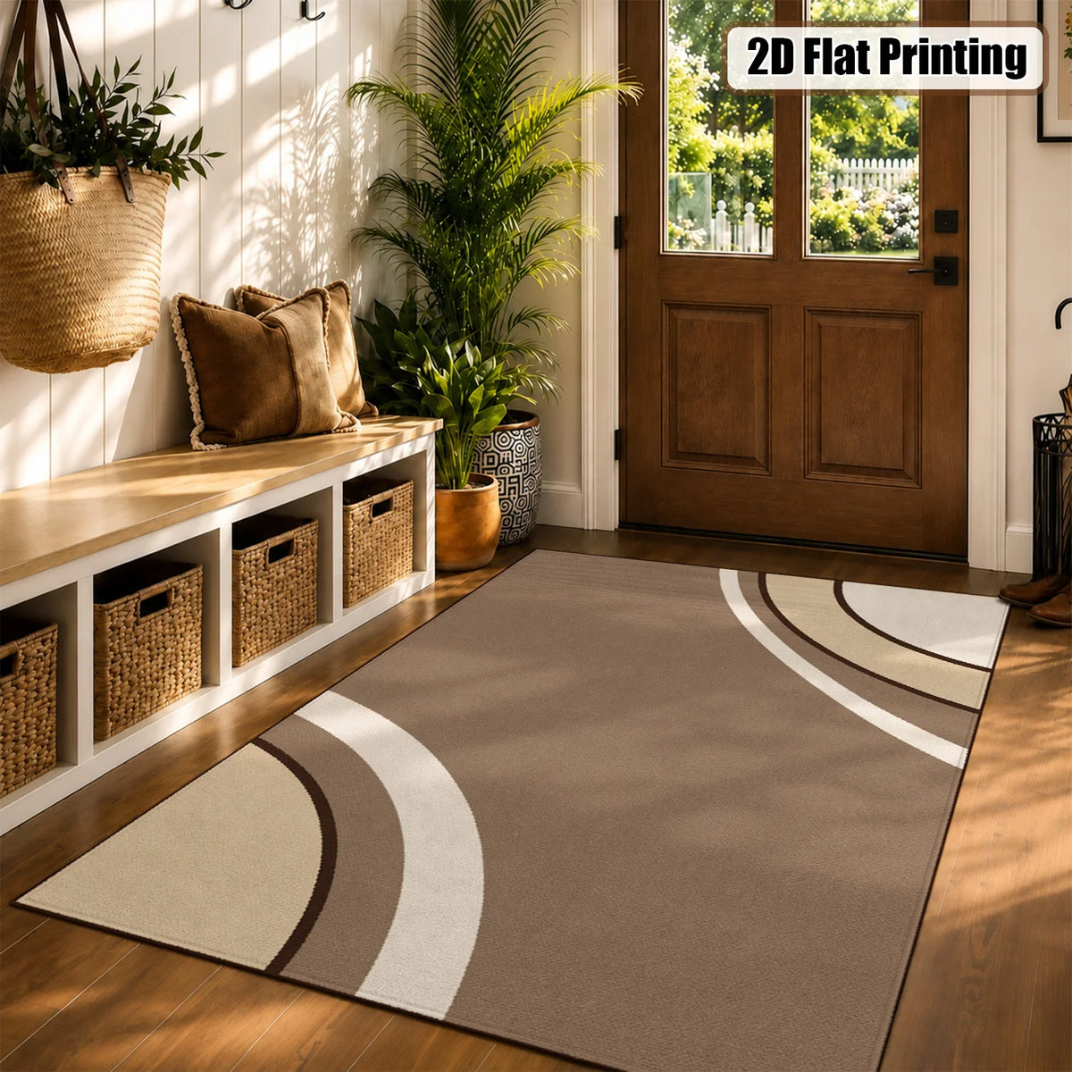 Abstract Curved Arc Velvet Area Rug Machine Washable Soft Mat