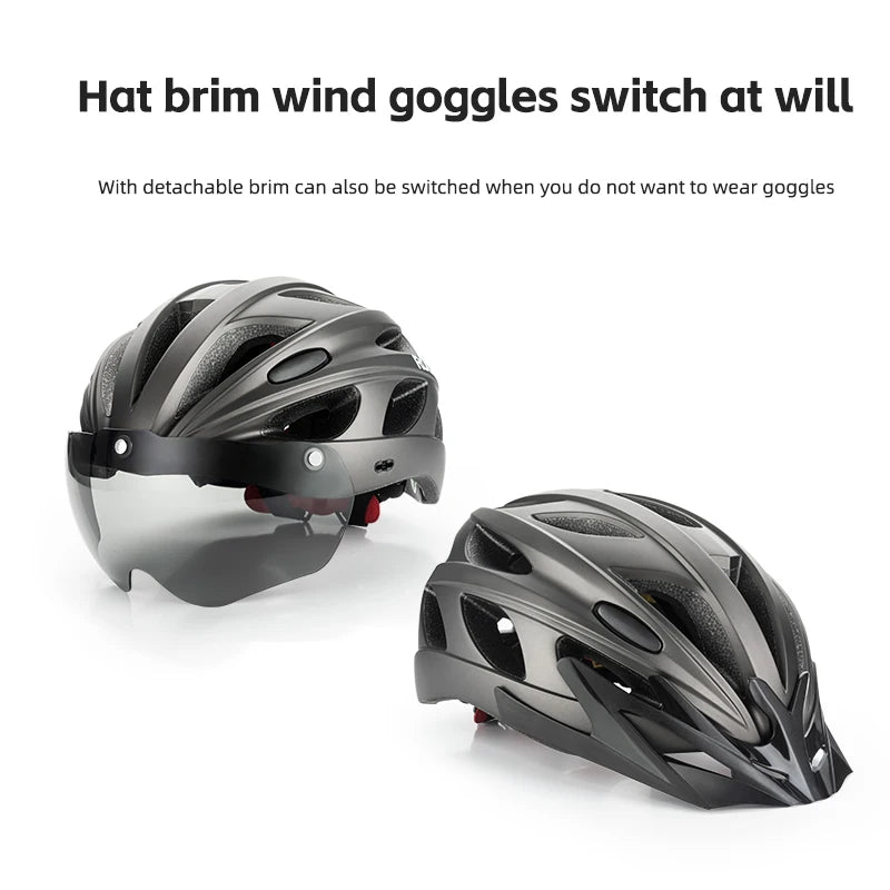 Rockbros Lightweight Cycling Helmet With Integrated Goggles For Road Biking