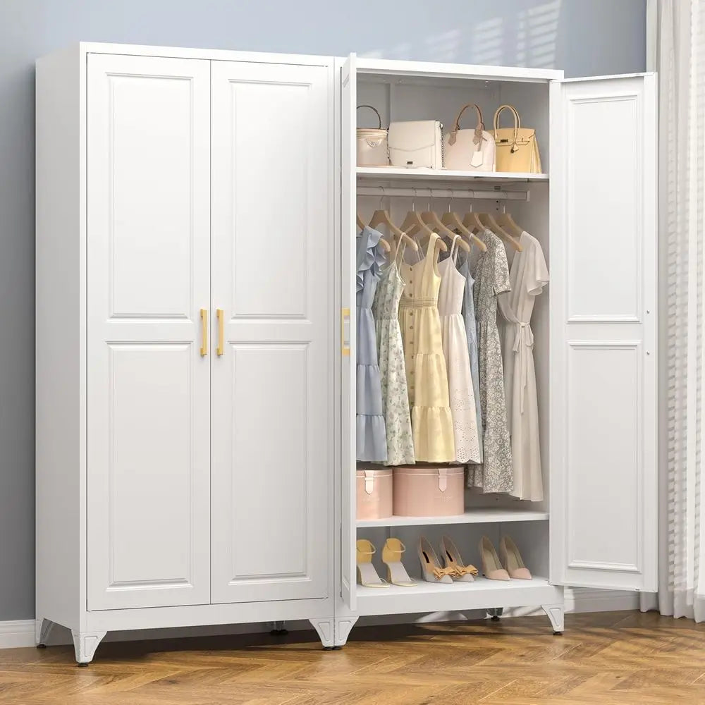 Lism Metal Armoire Wardrobe Cabinet With Doors And Shelves