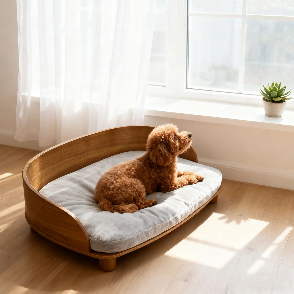 Borwart Elevated Pet Sofa Eucalyptus Couch Bed With Cushion