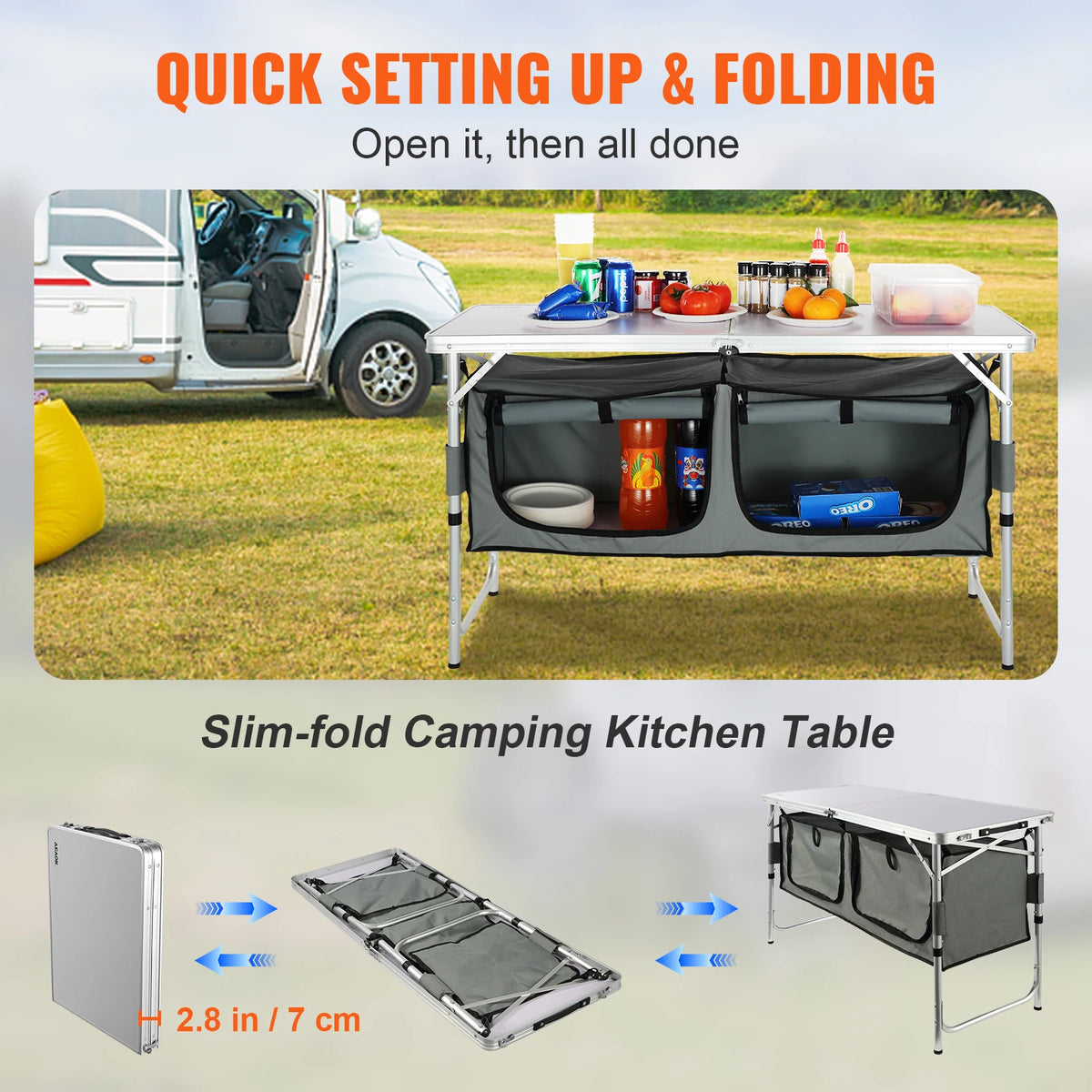 SucceBuy Quick Setup Folding Camping Kitchen Table Outdoor