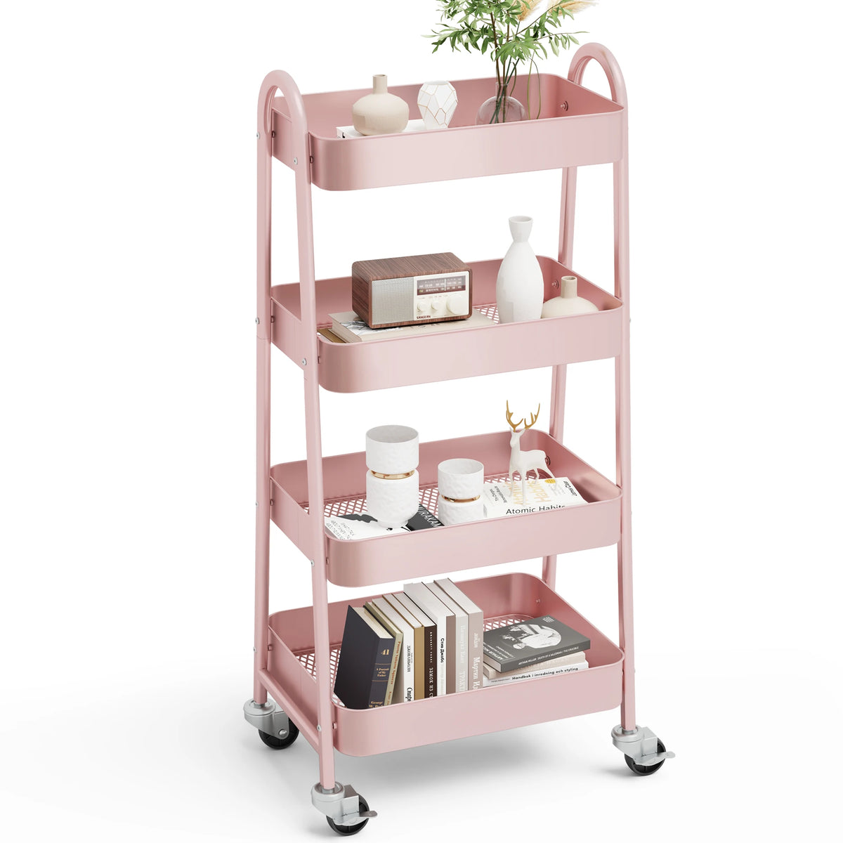 Jhk Four Tier Rolling Metal Utility Storage Cart With Casters