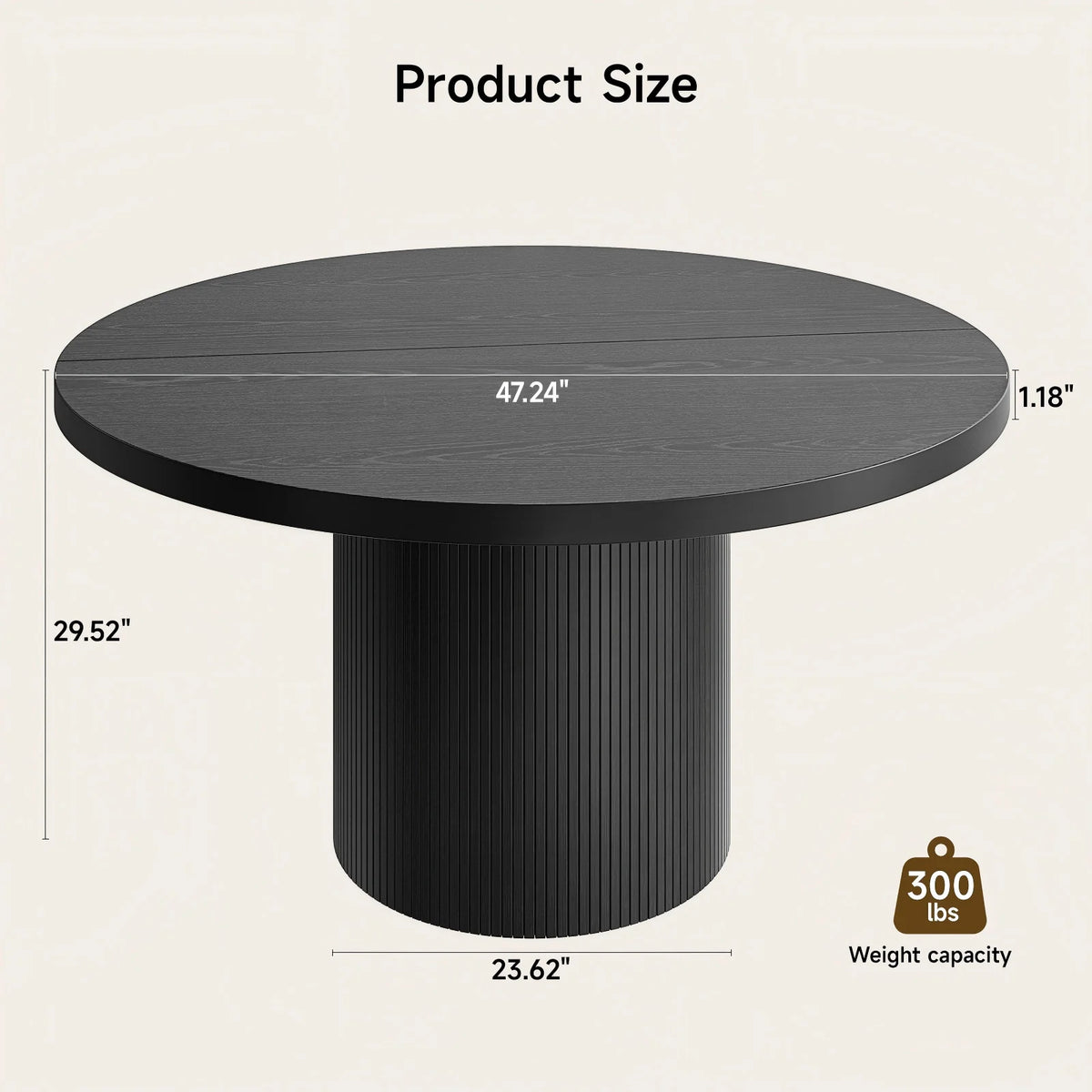 ONBRILL Modern Fluted Wood Round Dining Table For Kitchen