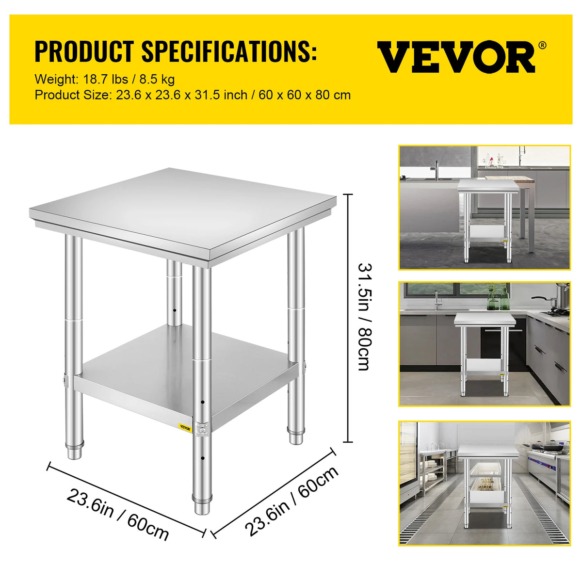 Stainless Steel Commercial Kitchen Prep Table With Undershelf