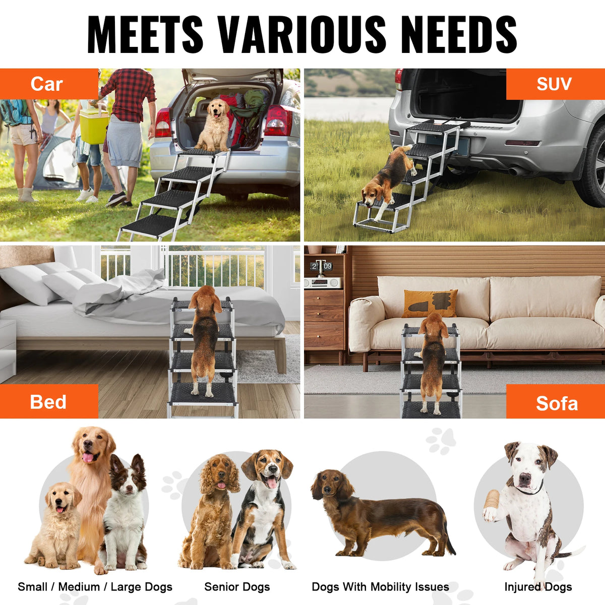 SucceBuy Folding Aluminum Dog Car Steps for SUVs and Trucks