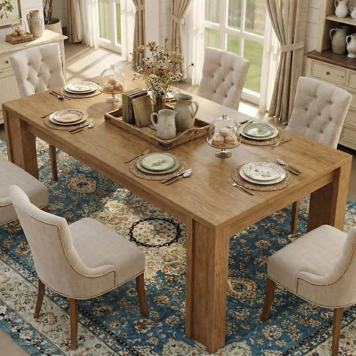 HiMiss Farmhouse Dining Table Heavy Duty Wood Kitchen Table