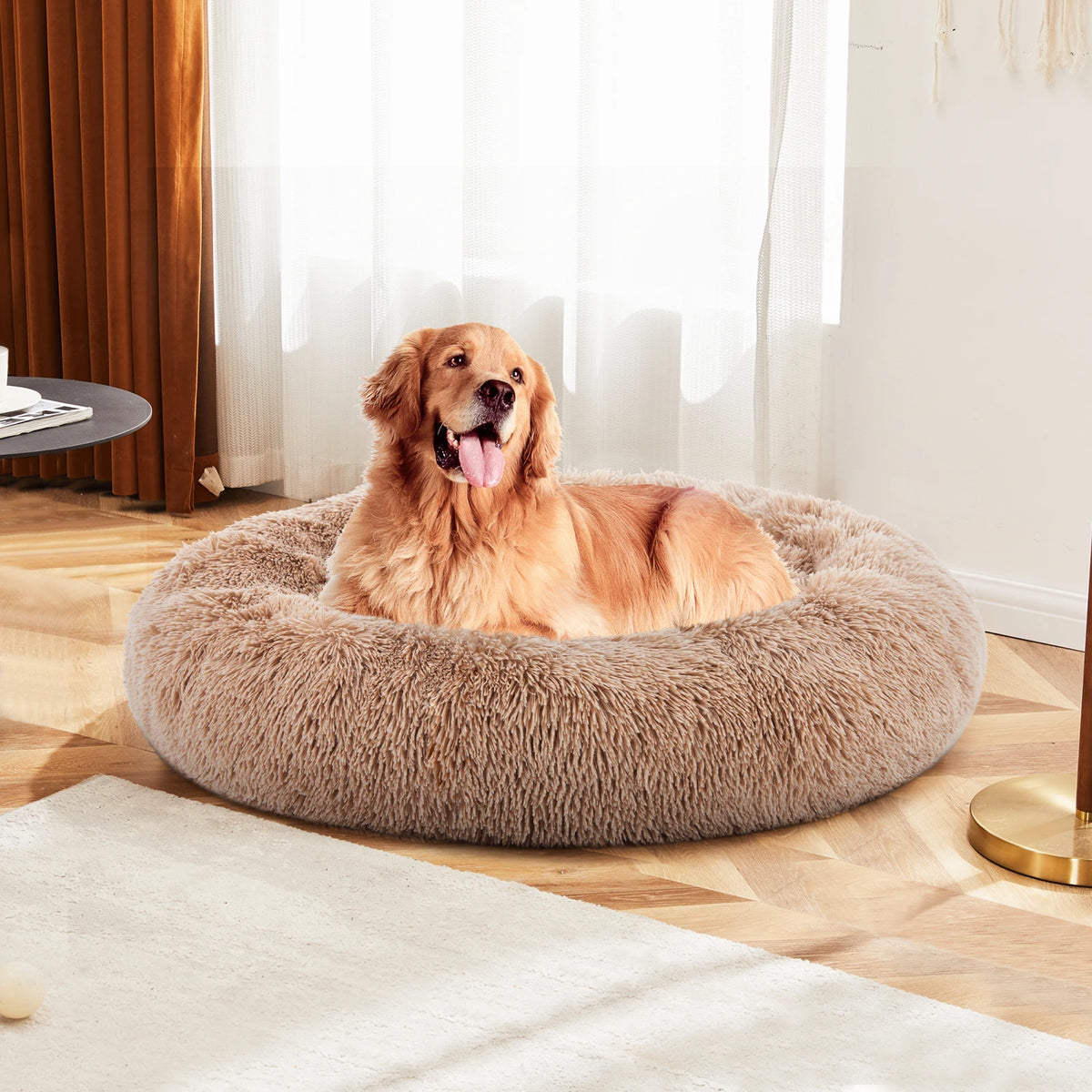 MCQ Premium Round Faux Fur Dog Bed With Cozy Interior