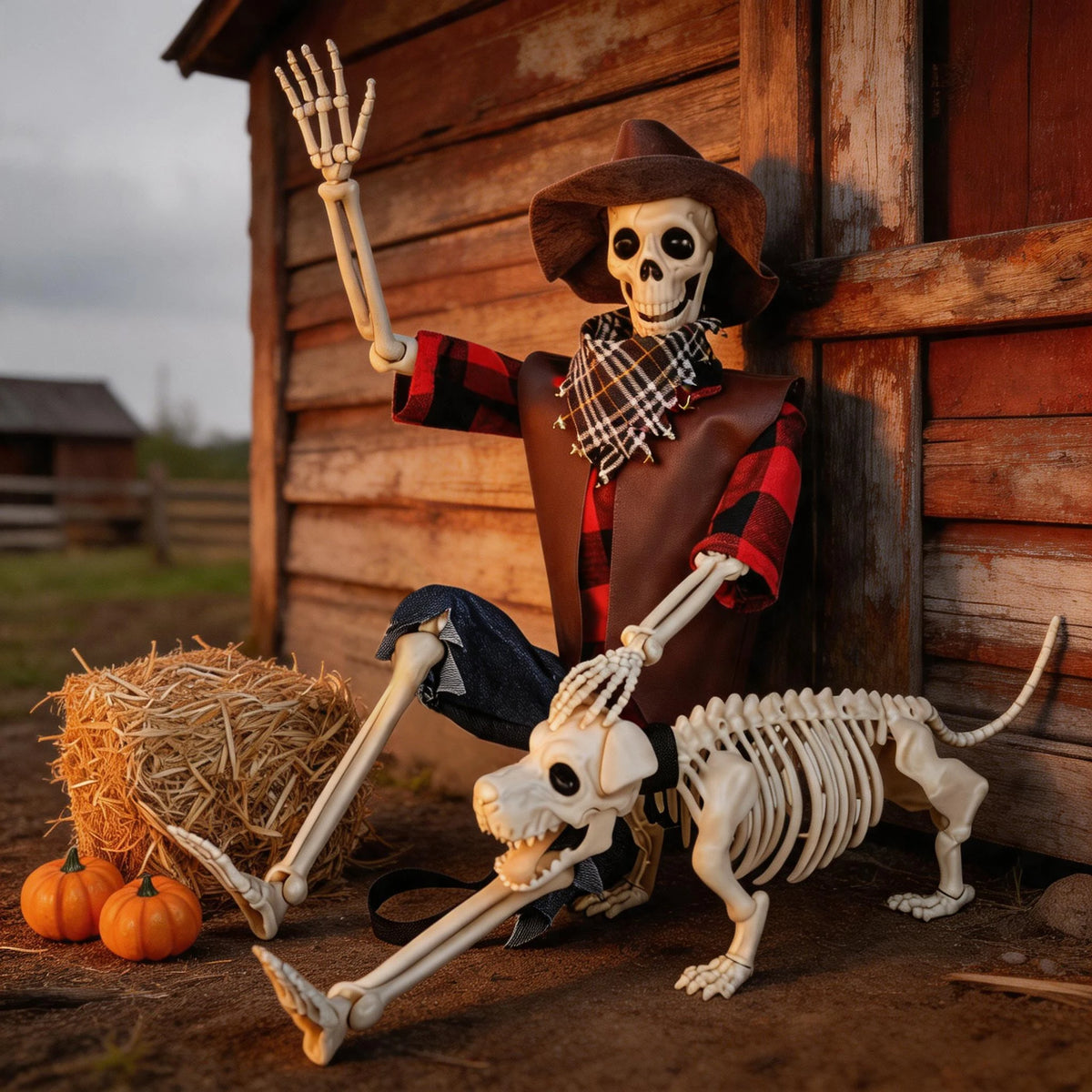 Western Cowboy Jointed Halloween Plastic Skeleton Outdoor Decoration