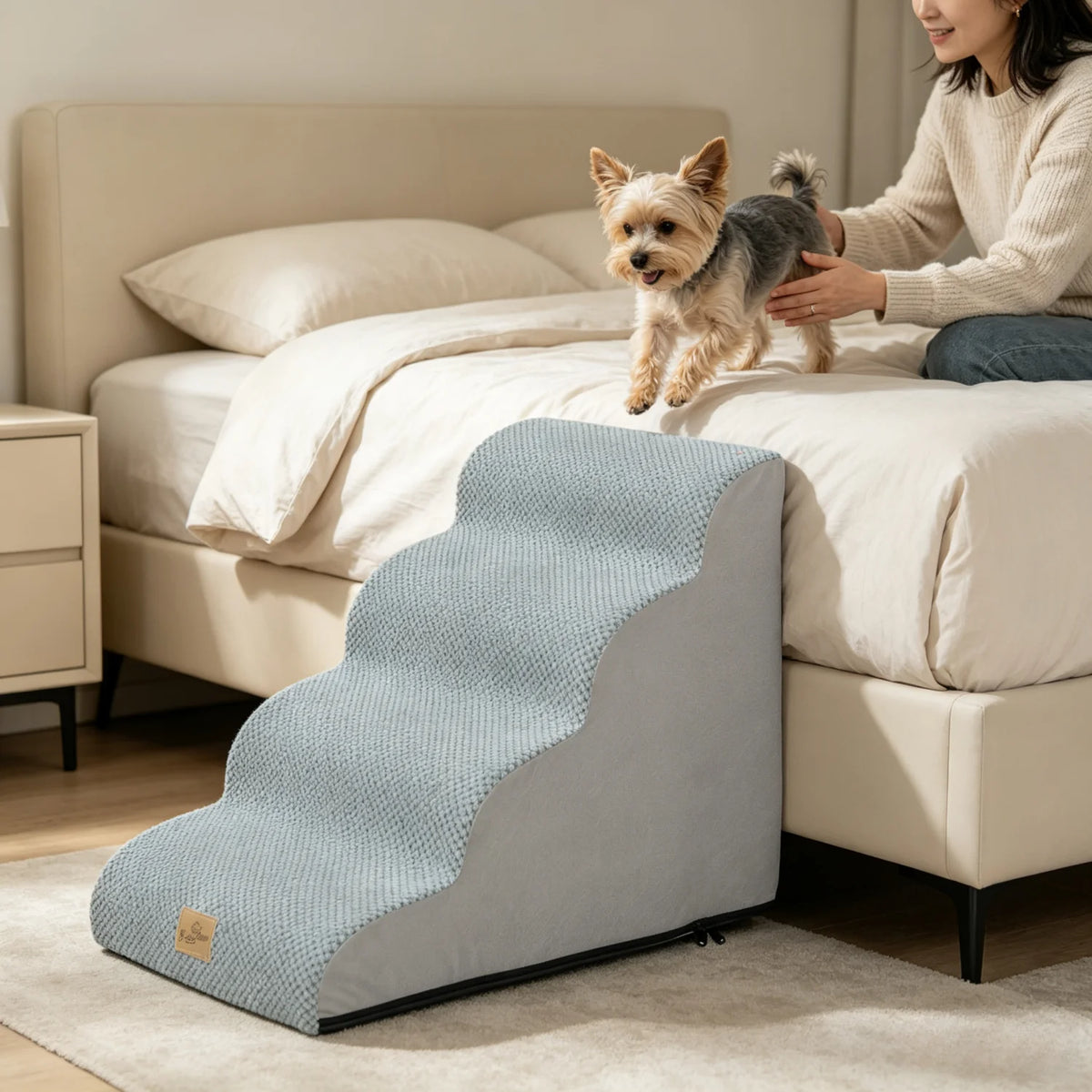 Curved Dog Stairs With Removable Cover And High Density Foam