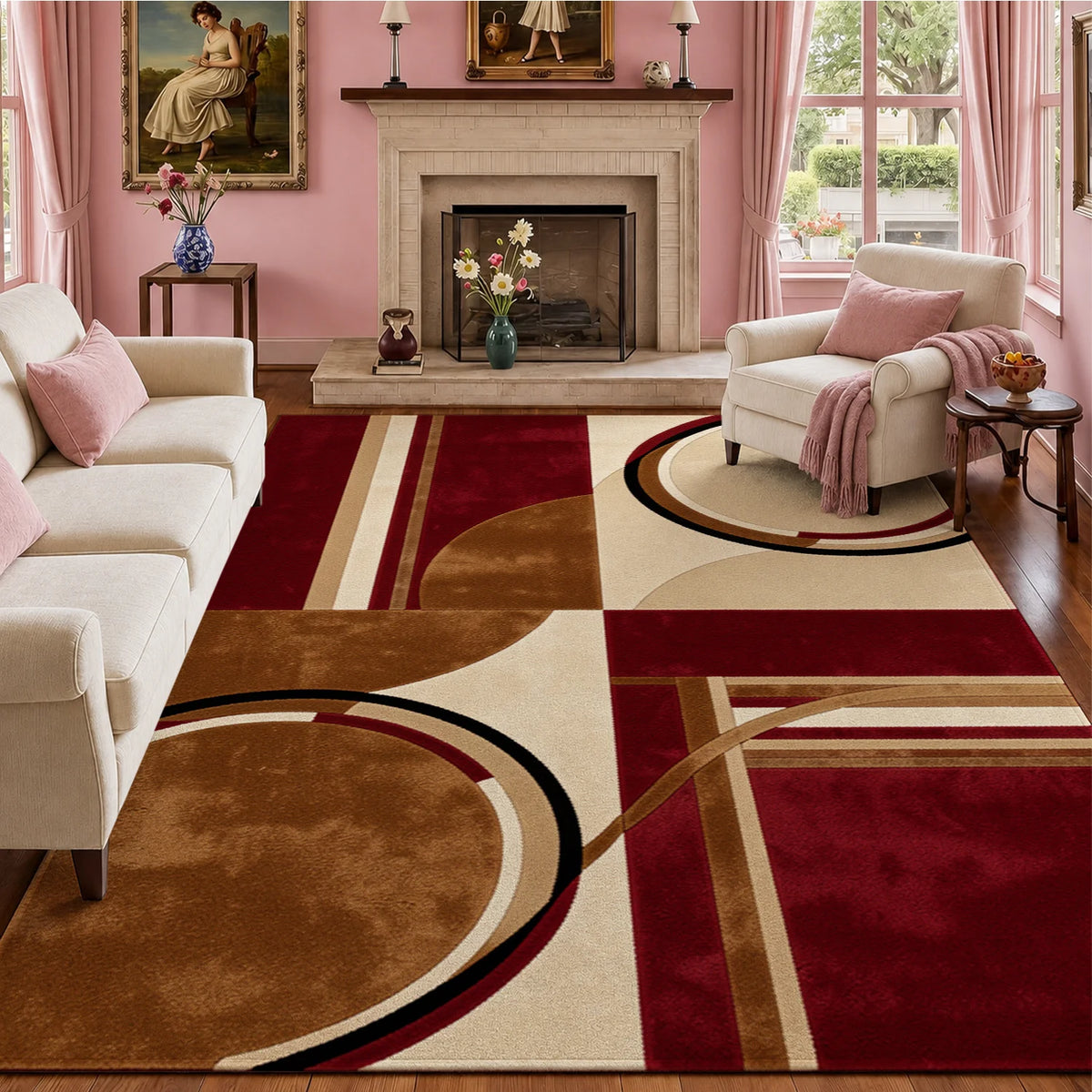 Geometric Abstract Machine Washable Velvet Area Rug for Home