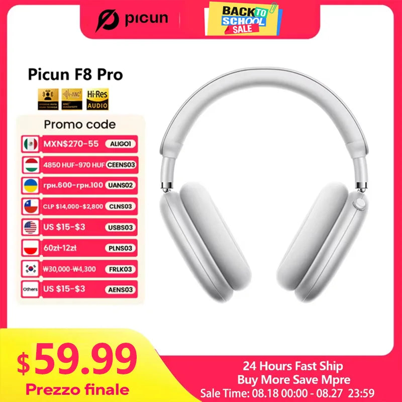 Picun F8 Pro Wireless Bluetooth Headphones With Active Noise Cancellation