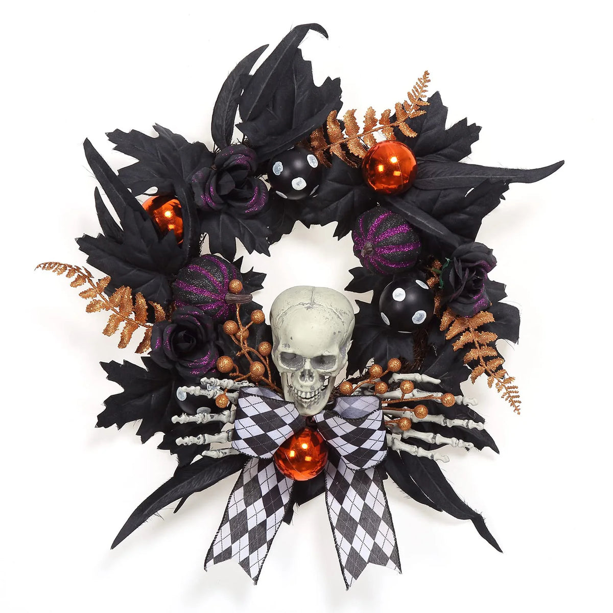 HiMISS Gothic Skeleton Halloween Wreath With Skull Hands And Pumpkins