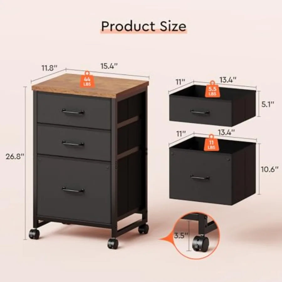 Plastic Three Drawer Rolling File Cabinet With Open Storage Shelf