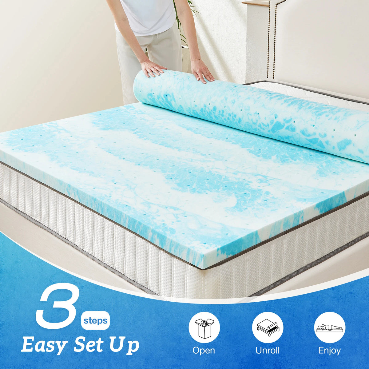 MCQ Soft Memory Foam Gel Cooling Mattress Bed Topper