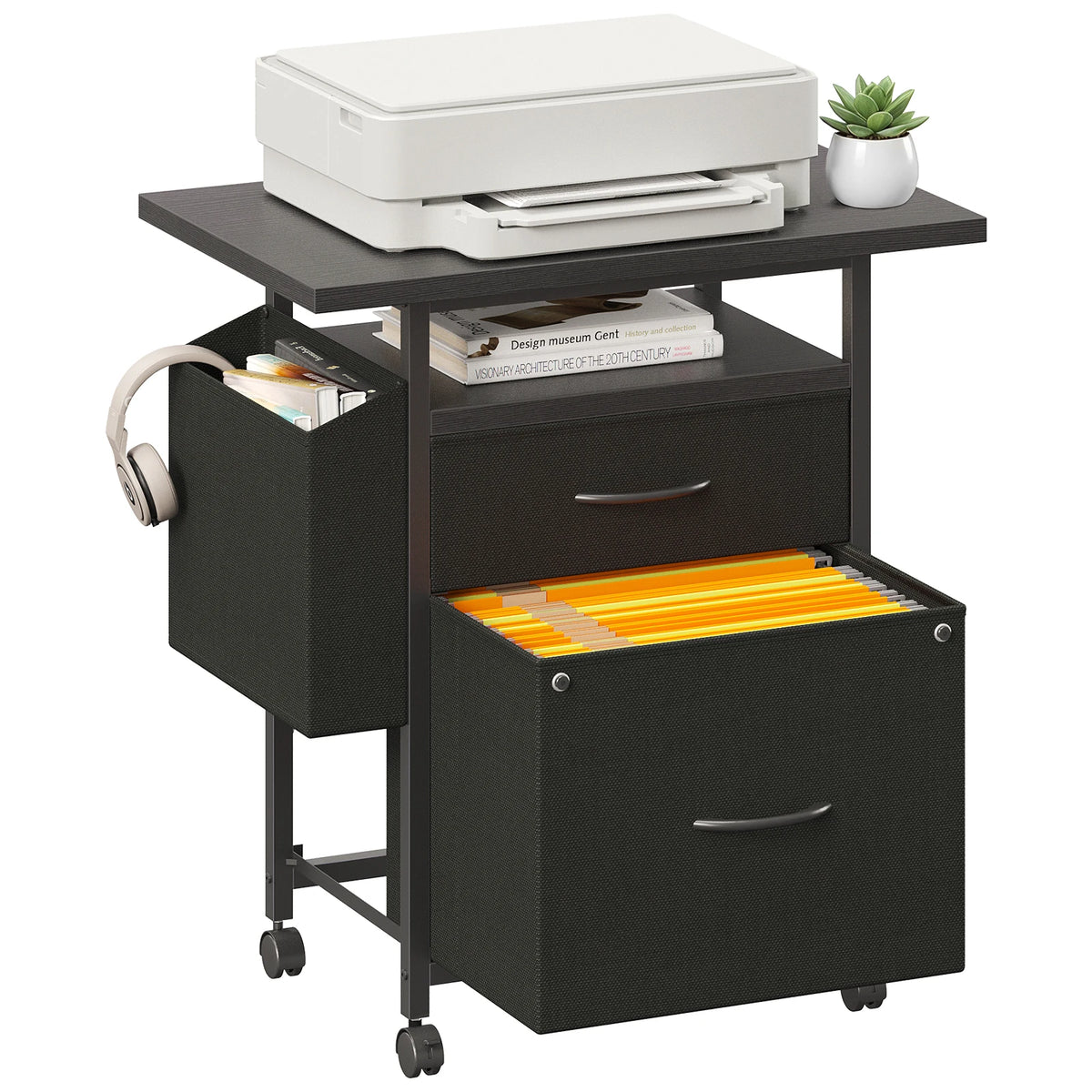 JHK Mobile File Cabinet With Two Fabric Drawers And Shelf