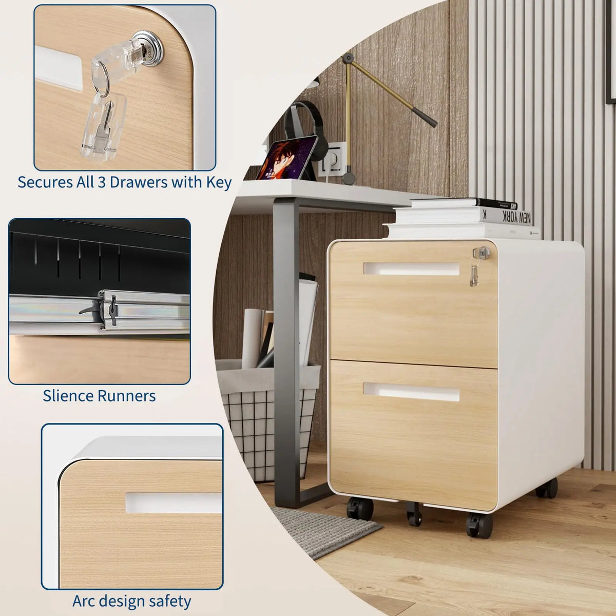 Himiss Two Drawer Rolling Metal Filing Cabinet With Lock