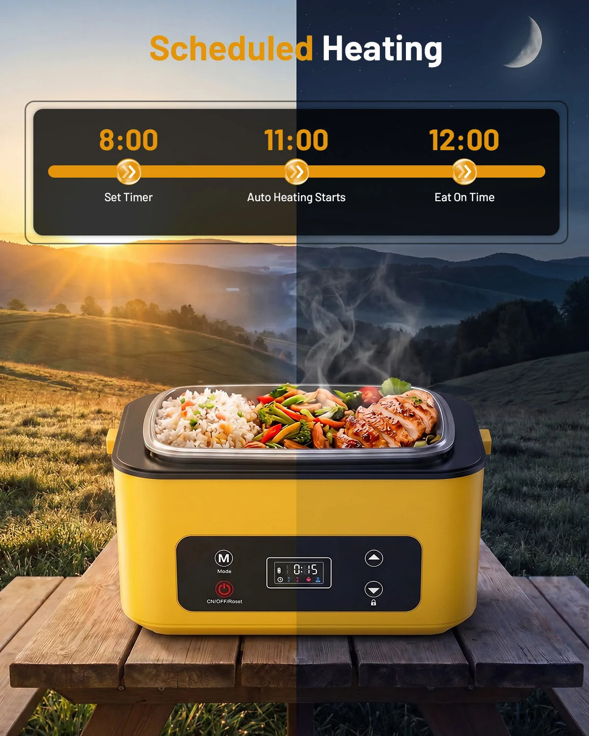 Portable Cordless Heated Lunch Box Stainless Steel Leakproof Food Warmer
