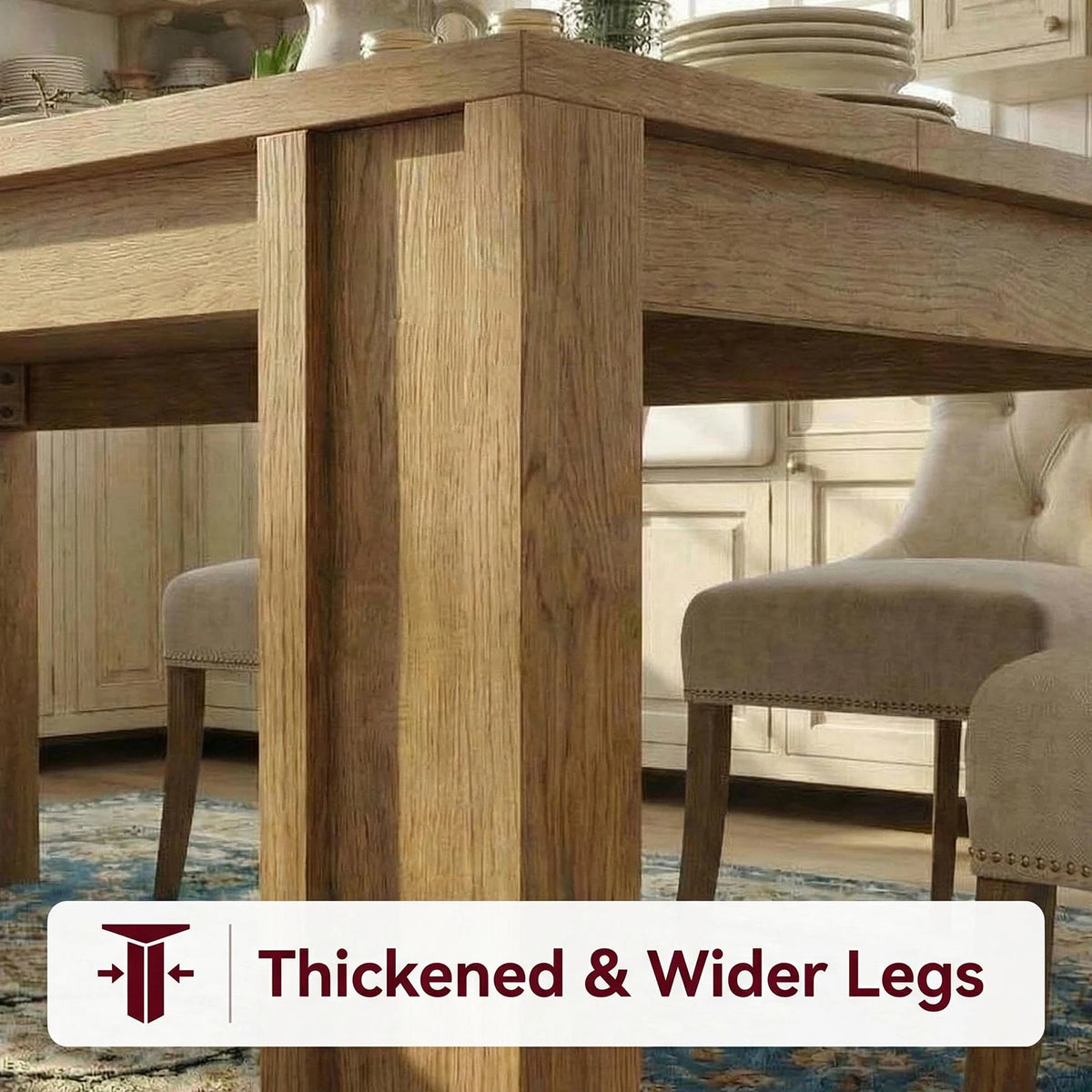 HiMiss Farmhouse Dining Table Heavy Duty Wood Kitchen Table