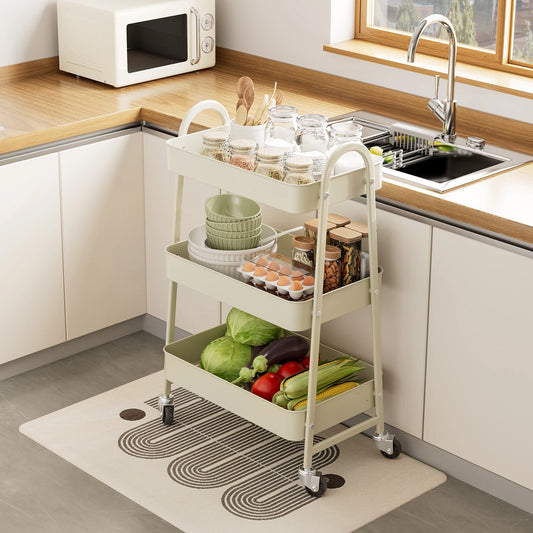 Jhk Metal Rolling Storage Cart With Lockable Swivel Wheels