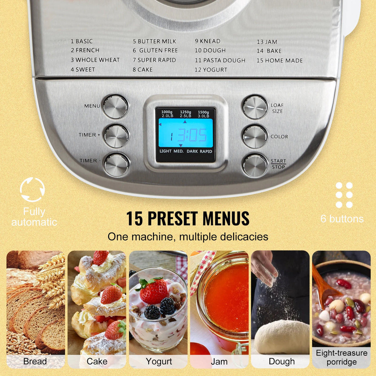 SucceBuy 15 In 1 Automatic Bread Maker With Ceramic Pan