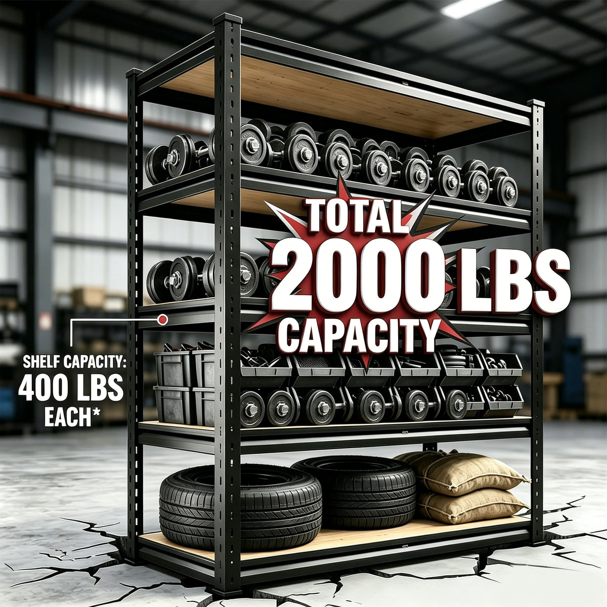 Heavy Duty Metal Five Tier Adjustable Utility Storage Rack