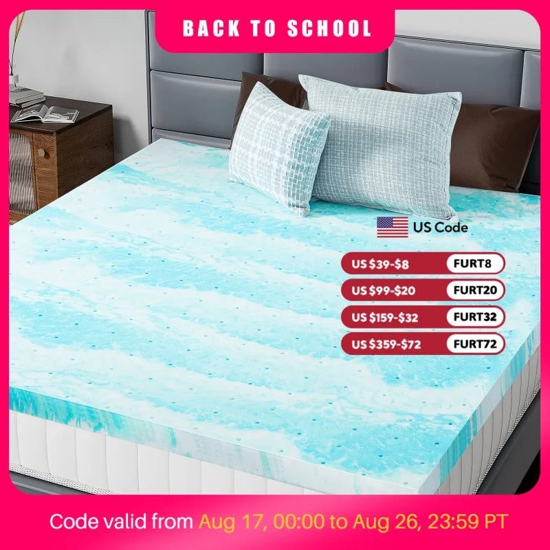 MCQ Soft Memory Foam Gel Cooling Mattress Bed Topper