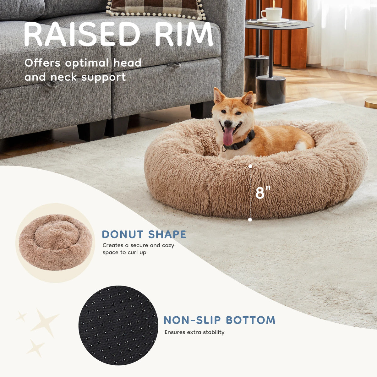 MCQ Premium Round Faux Fur Dog Bed With Cozy Interior